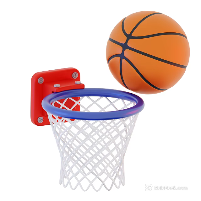 Basketball Sports Equipment With Red Backboard Blue Rim White Net And Ball 3d model 