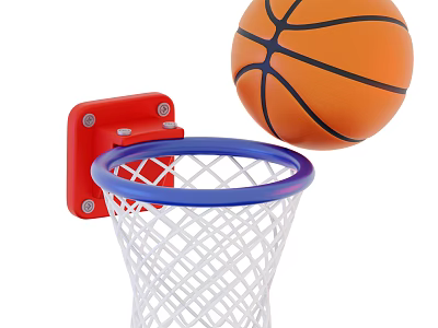 Basketball Sports Equipment With Red Backboard Blue Rim White Net And Ball 3d model