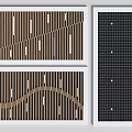 Exhibition Hall Ceiling With Wooden Stripes Wavy Design And Black Grid Pattern 3d model
