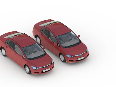 Two Red Model Cars Parked Side By Side On White Background 3d model