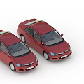 Two Red Model Cars Parked Side By Side On White Background 3d model