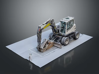 Wheel Excavator Utility Vehicle With Cab Mechanical Arm And Bucket On Flat Ground 3d model