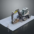 Wheel Excavator Utility Vehicle With Cab Mechanical Arm And Bucket On Flat Ground