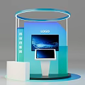 Modern Tech Exhibition Reception Desk With Circular Ring LOGO And Digital Screens 3d model