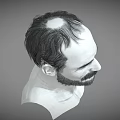 Balding Man With Beard Side View 3D Sculpted Head And Neck In Monochrome
