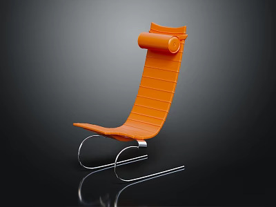 Modern Orange Chair With Curved Backrest And Metal Frame Sleek Design 3d model