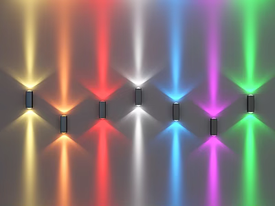 Colorful Light Beams From Downlights And Spotlights In Multiple Colors Illuminating Wall 3d model
