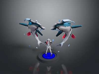 3D Rendered Aquatic Animals With Blue White Color And Central Character On Circular Platform 3d model