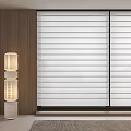 White Venetian Blinds in Modern Interior with Wooden Wall Panel and Stylish Floor Lamp
