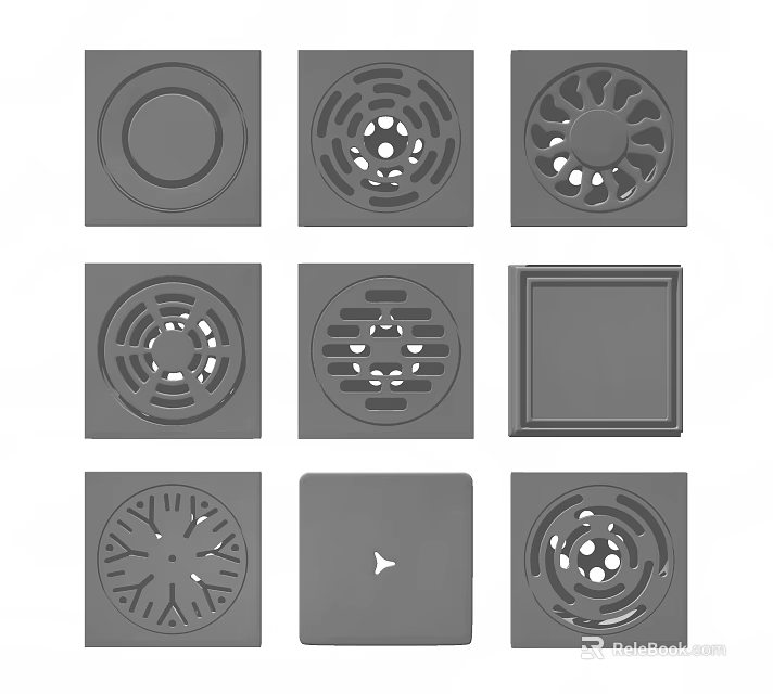 Bathroom Small Accessories Various Floor Drain Designs With Round And Square Shapes 3d model 