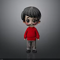 Cartoon Child With Gray Hair Red Sweater And Gray Pants