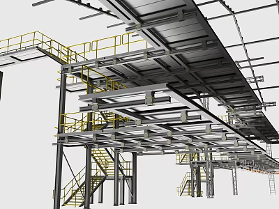 Industrial Steel Structure With Multi Level Platforms And Stairs 3d model