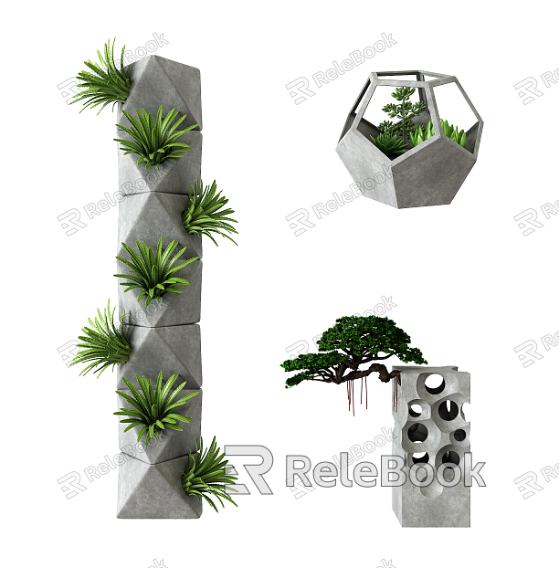 modern potted cement stone plant potted model