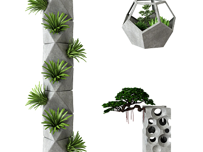 modern potted cement stone plant potted model