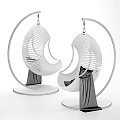 Stylish Hanging Chair with Wooden Slat Design Black Metal Stand and Blue Cushion