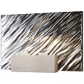 Modern Reception Desk With Sleek Design And Wavy Metallic Backdrop Wall 3d model