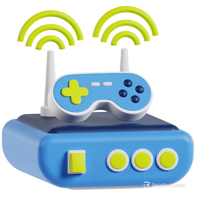 Smart Machine With Game Controller Yellow Wi-Fi Signal And Blue Device Antennas 3d model 