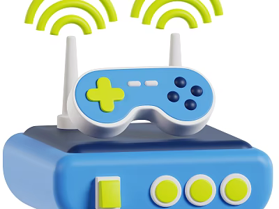 Smart Machine With Game Controller Yellow Wi-Fi Signal And Blue Device Antennas 3d model