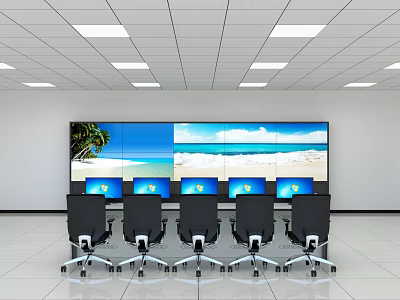 Modern Control Room With Multiple Monitoring Screens Black Office Chairs And Ceiling Lights 3d model