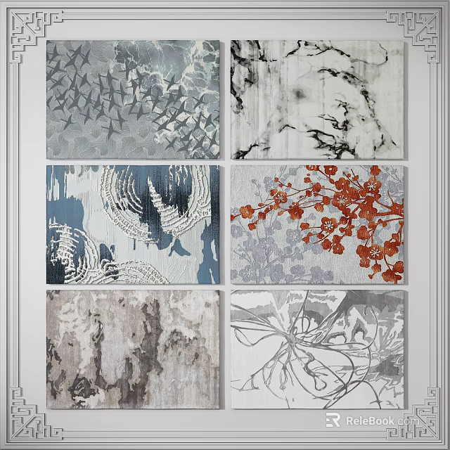 Square Rugs Featuring Decorative Floral Bird Geometric and Natural Patterns 3d model 