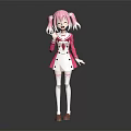 Pink Haired Anime Girl Character With Twin Ponytails Red White Uniform And White Socks