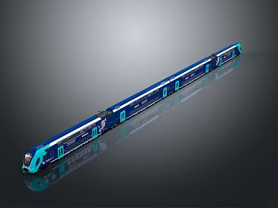 Modern Blue High Speed Train With Aerodynamic Design And Multiple Carriages 3d model
