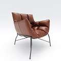 Modern Stylish Brown Leather Single Sofa with Metal Legs and Armrests
