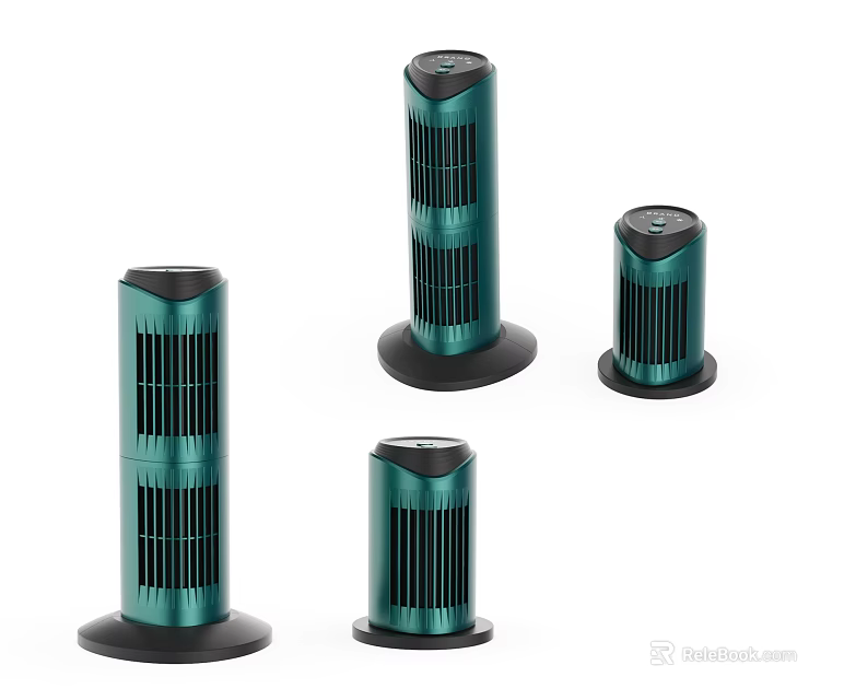 Tower Air Conditioner Fans with Green and Black Design in Different Sizes 3d model 