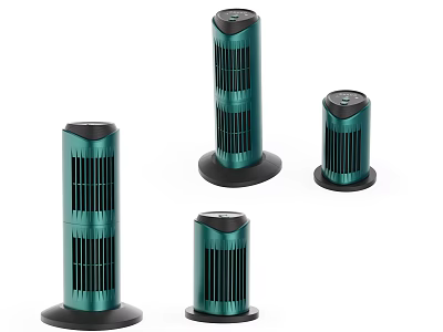 Tower Air Conditioner Fans with Green and Black Design in Different Sizes 3d model