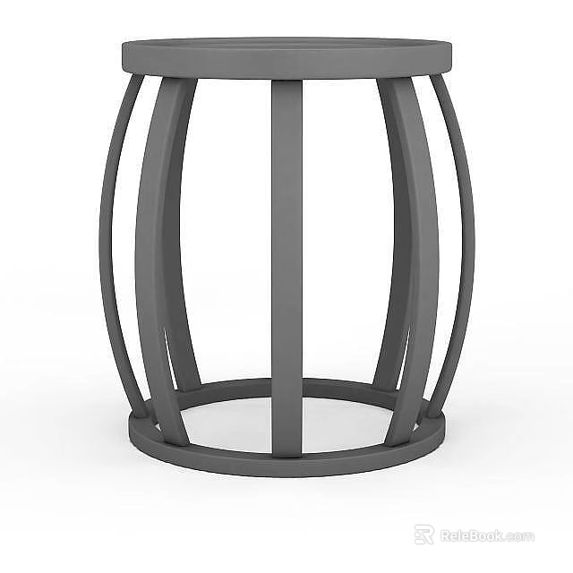 Modern Minimalist Circular Stool Featuring Curved Slats And Sturdy Base 3d model