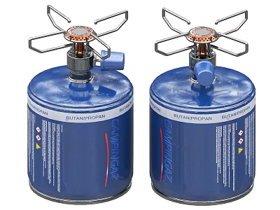 Two Blue Industrial Gas Cylinders With Burners For Heating Equipment 3d model