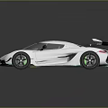 White Sports Car With Green Accent Stripes Large Rear Spoiler And High Performance Aerodynamic Design