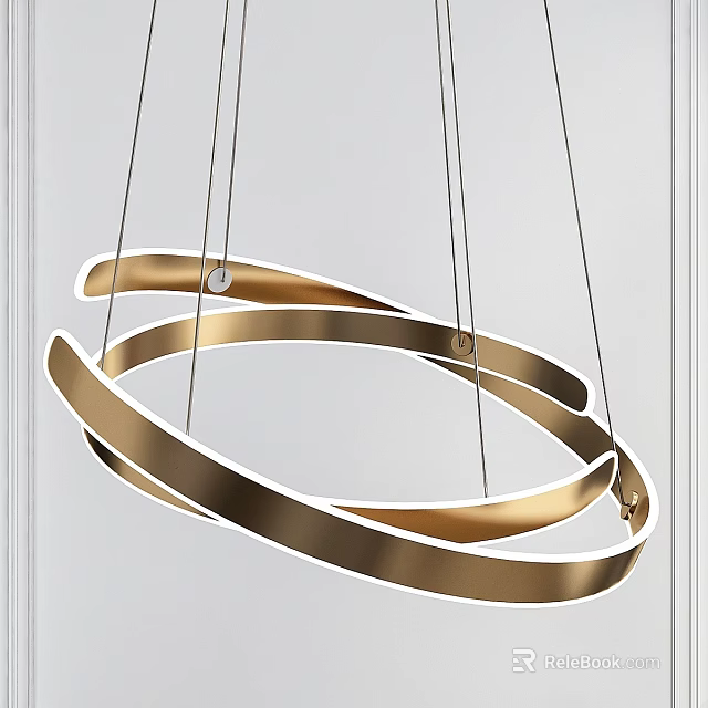 Modern Golden Circular Ring Chandelier With Sleek Hanging Structure And Contemporary Design 3d model 