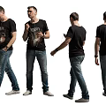 Man In Black T Shirt And Blue Jeans Multiple Poses Isolated On White Background