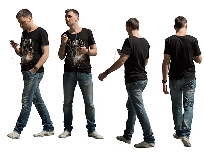 Man In Black T Shirt And Blue Jeans Multiple Poses Isolated On White Background 3d model