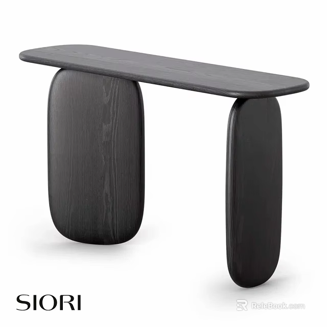Modern Minimalist Dining Table With Curved Wooden Legs And Sleek Black Surface 3d model 