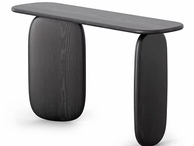 Modern Minimalist Dining Table With Curved Wooden Legs And Sleek Black Surface 3d model