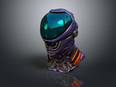 Purple Astronaut Helmet Model With Green Visor And Orange Accents Display Figurine 3d model