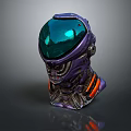 Purple Astronaut Helmet Model With Green Visor And Orange Accents Display Figurine