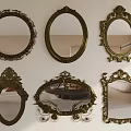 Different Shaped Ornate Vintage Mirrors with Decorative Frames on White Wall 3d model