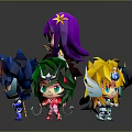 Colorful Anime Style Characters With Purple Blue Green Hair And Unique Outfits
