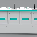 Modern Reception Desk White With Turquoise Accents And Black Monitor Stands Storage Drawers