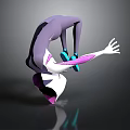 3D Rendered Woman In Dynamic Pose With Purple White Outfit And Blue Shoes