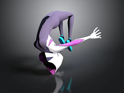 3D Rendered Woman In Dynamic Pose With Purple White Outfit And Blue Shoes 3d model