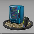 Modern Blue Automatic Vending Machine with Trash Bin on Circular Cobblestone Platform 3d model