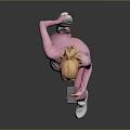 Fitness Stretching Scene With Pink Sportswear Mobile Phone Grey Background And Black Reflective Floor