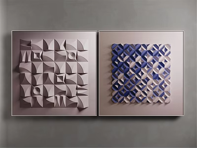 Modern Geometric Wall Art Set with 3D Design Gray White and Blue Patterns 3d model