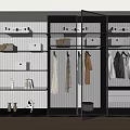 Modern Wardrobe With Glass Doors And Open Design For Clothes Storage And Accessories On Shelves