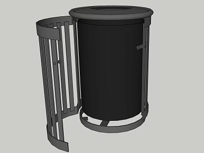 Public Outdoor Trash Can With Black Body And Metal Frame Design 3d model