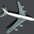 US Air Force Airplane With Four Engines Long Wings Side View Blue Gray White Exterior
